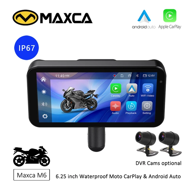 MAXCA M6 Waterproof Motorcycle Carplay Wireless Android Auto Screen  Motobike Navigator, Dual HD 1080P Camera Optional