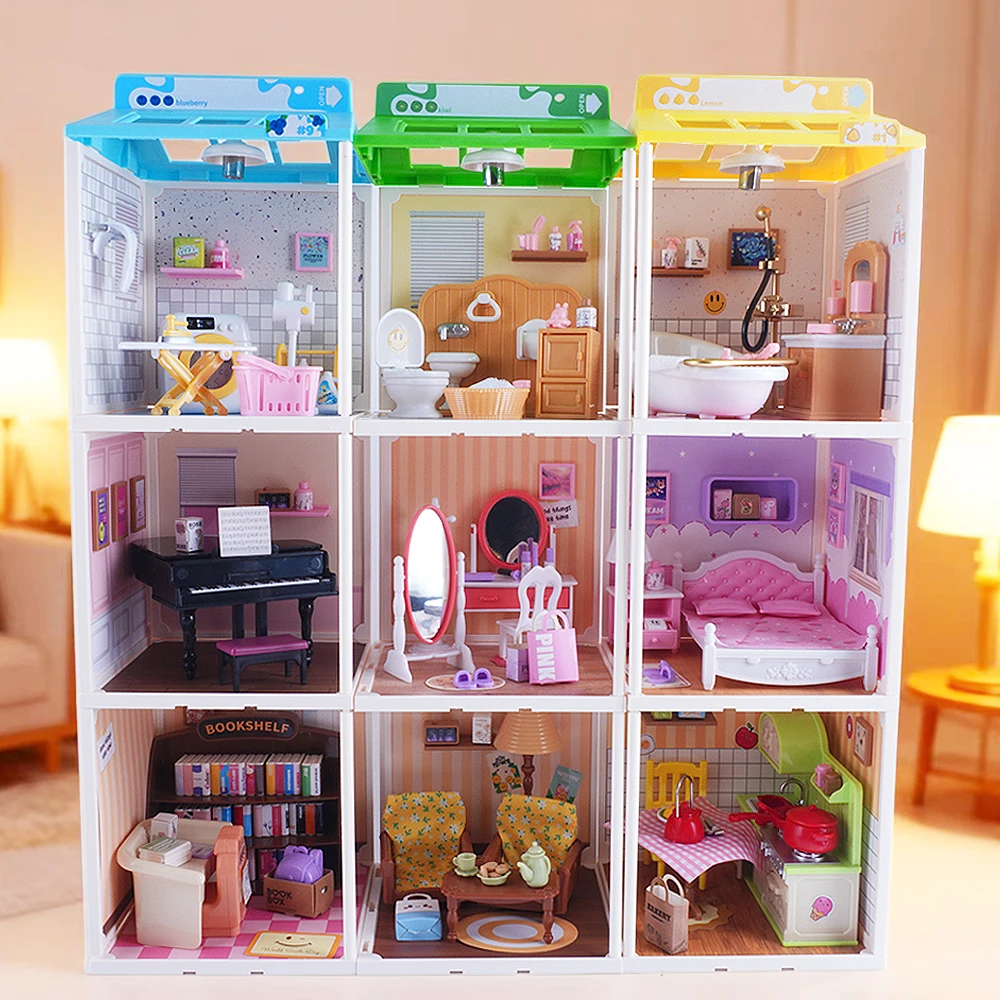 Miniature 9 Styles DIY Building Breadbox Bedroom Bathroom Kitchen Living Theme Mini Furniture Assembly Set Creative 3D Toy Gift