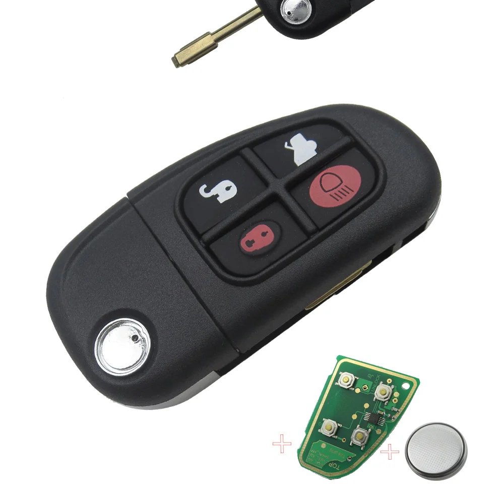 OkeyTech 4 Buttons Remote Control Flip Car Key For Jaguar X-Type S-Type 1999-2009 XJ XJR 2002-2008 315/433MHZ 4D60 Chip