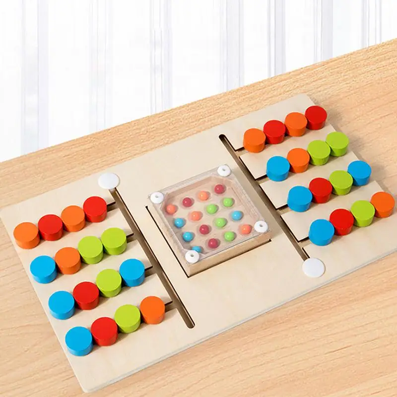 Wooden Color Matching Game Wooden Beads Color Sorting Board Game Two-Player Board Game Preschool Educational Toy For Boys Girls