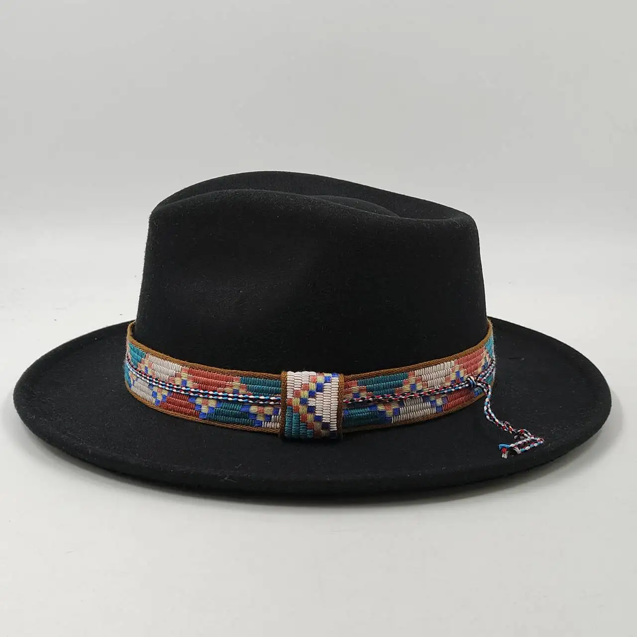 Feather Fedoras Hat for Men Women Black Felt Wide Brim Jazz Cap Gentleman Caps Plum Blossom 8 Playing Card Design Fedora Hat