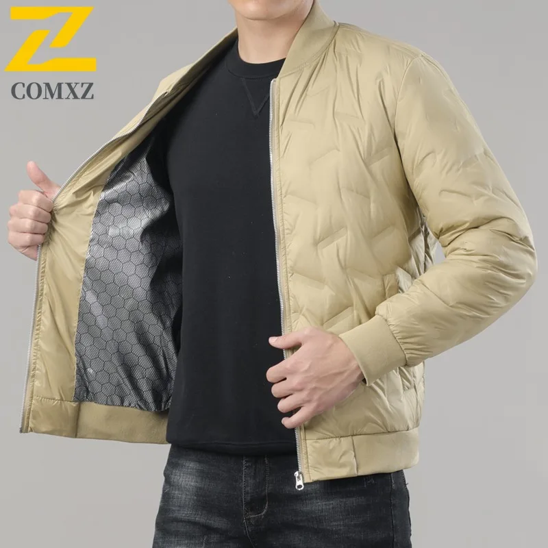 COMXZ Men Bread Jacket Stand Collar Fashion Trendy Solid Color Warm Snowy Padded Jacket Travel Windproof Comfortable Down Jacket