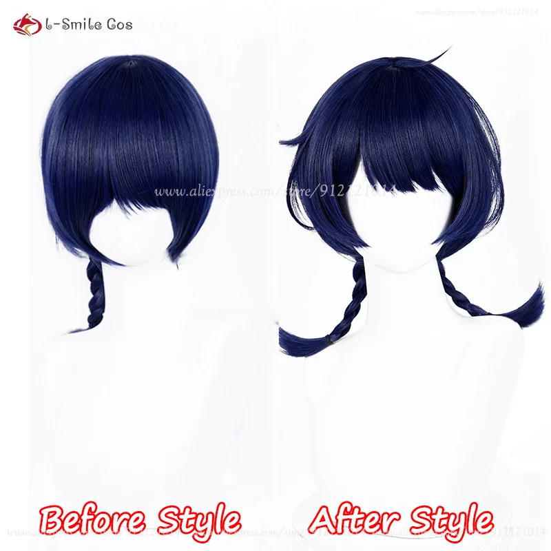 Xiangling Cosplay Wig Xiangling Lantern Rite New Skin 43cm Short Dark Blue Wigs Anim Cosplay Wig Heat Resistant Synthetic Hair