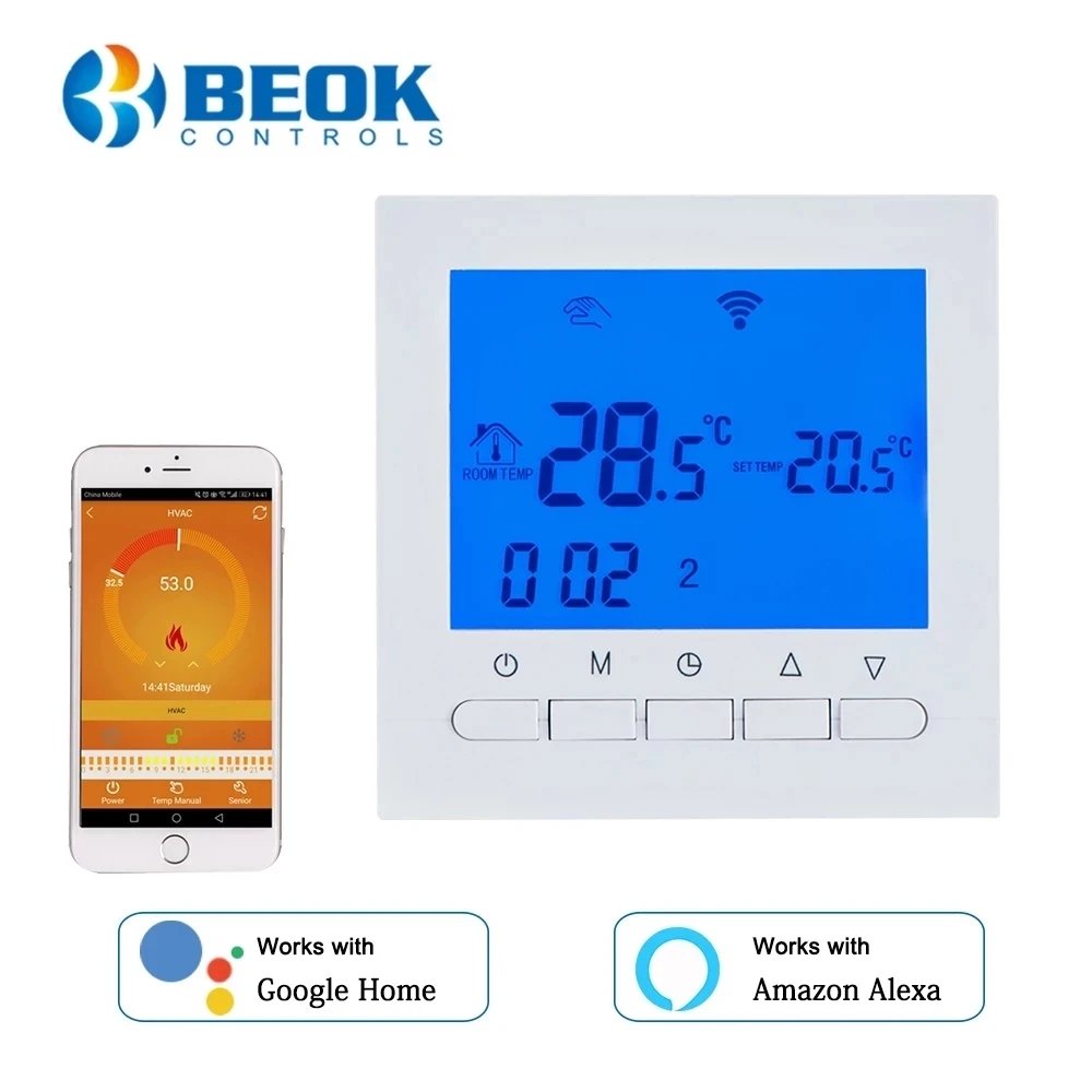 BEOK BOT-313WIFI Gas Boiler Heating Thermostat Blue&White AC220V Wifi Temperature Regulator for Boilers Weekly Programmable