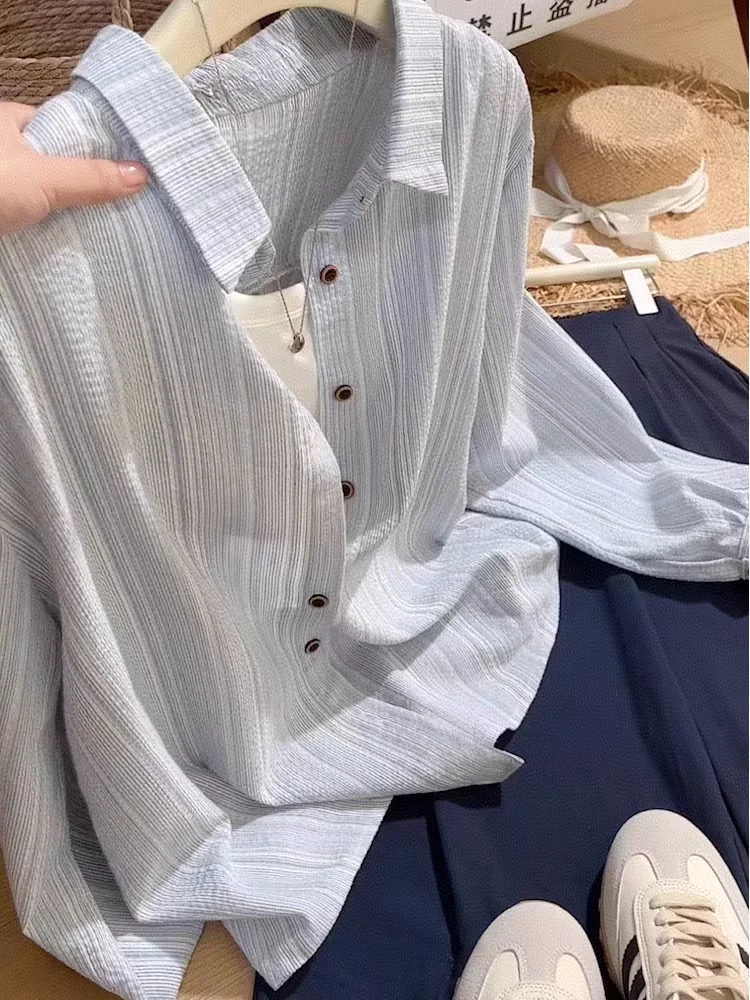 

Свободный длинный женский плащ-накидка в корейском стиле с полосатым узором и воротником-стойкой, солнцезащитный, для зимы