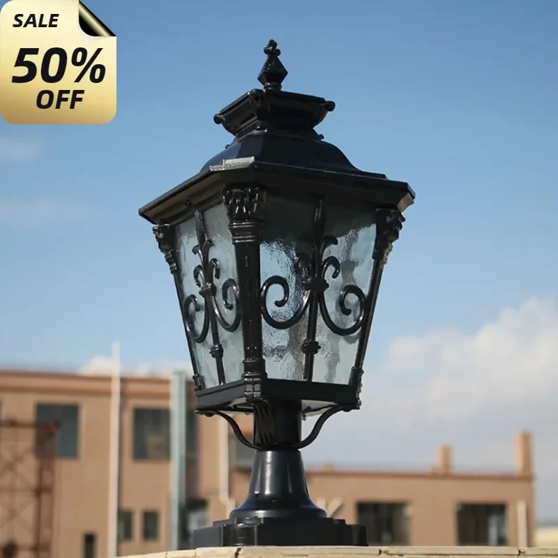 Lámpara de Pilar Vintage, luz Led para jardín al aire libre, luminaria de bolardo, luces de calle para Patio, impermeable, bronce negro, 110V, 220V