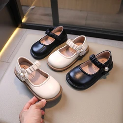 Girls Black Leather Shoes for School Party Flowers Floral Flats for Medium Big Kids Children's Princess Sweet Mary Janes Fashion