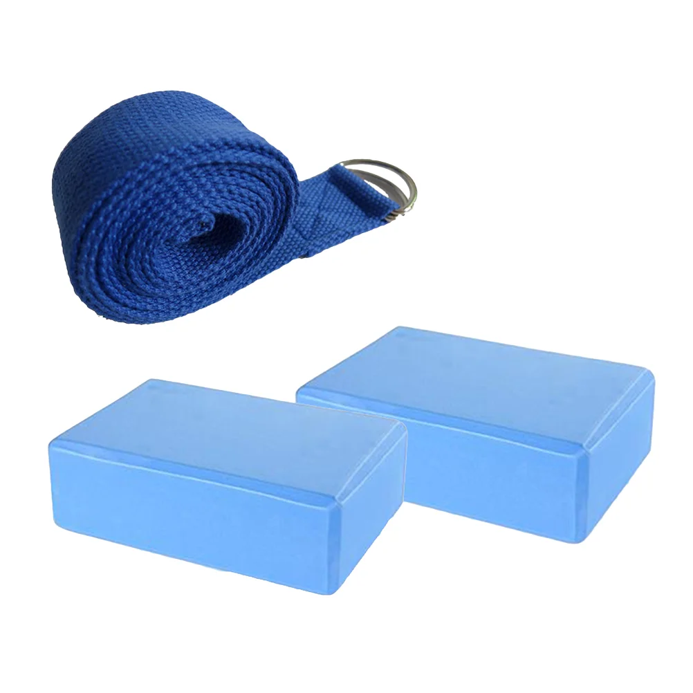 Yoga Blocks and Yoga Strap Set EVA Comfortable Firm Blocks with Lightweight Suit for Yoga Pilates Enthusiasts(Dark Blue)