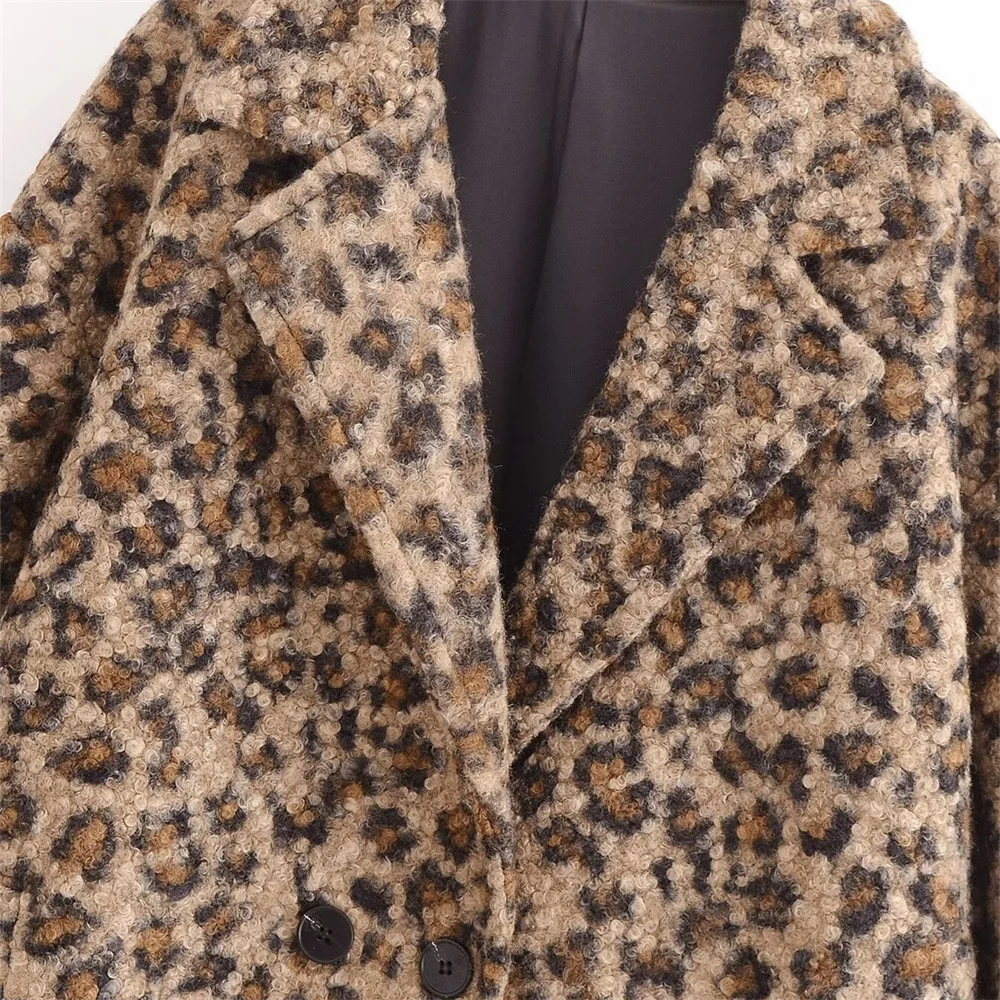 Manteau ample Simple à Double boutonnage pour femme, motif léopard poilu, mi-long, nouvelle collection automne/hiver