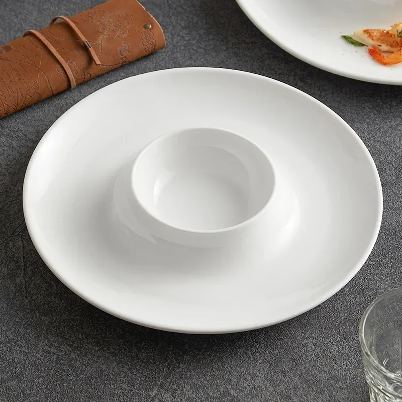 

Solid Color Circular Wide Edged Ceramic Plate, Soup Plate, Dessert Plate, Specialty Restaurant Molecular Cuisine Tableware