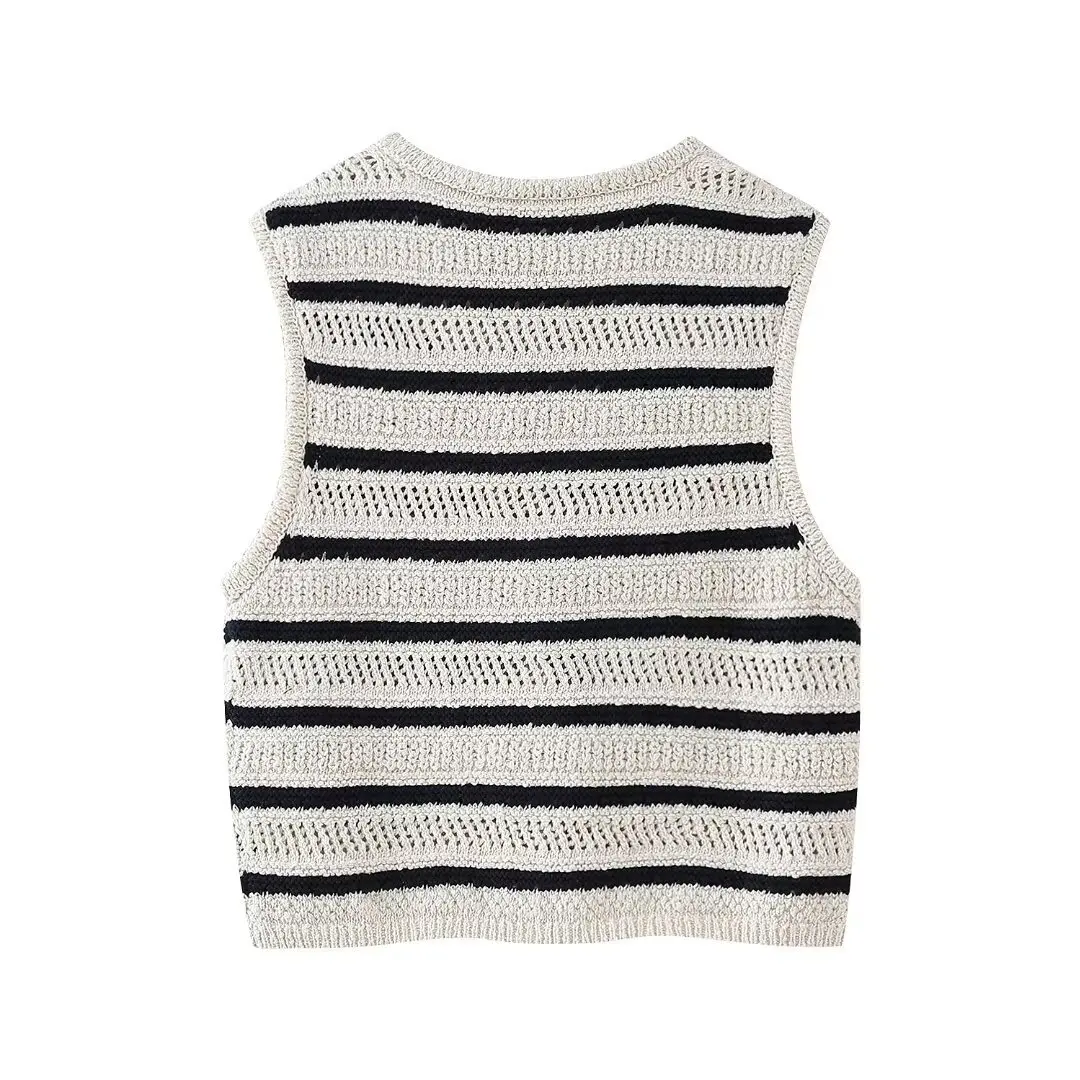 Women Sweater Tops Striped Knitted Threaded V Neck Casual Sleeveless Basic Tops Ladies Party Tops Sexy Off Shoulder 2024 Summer