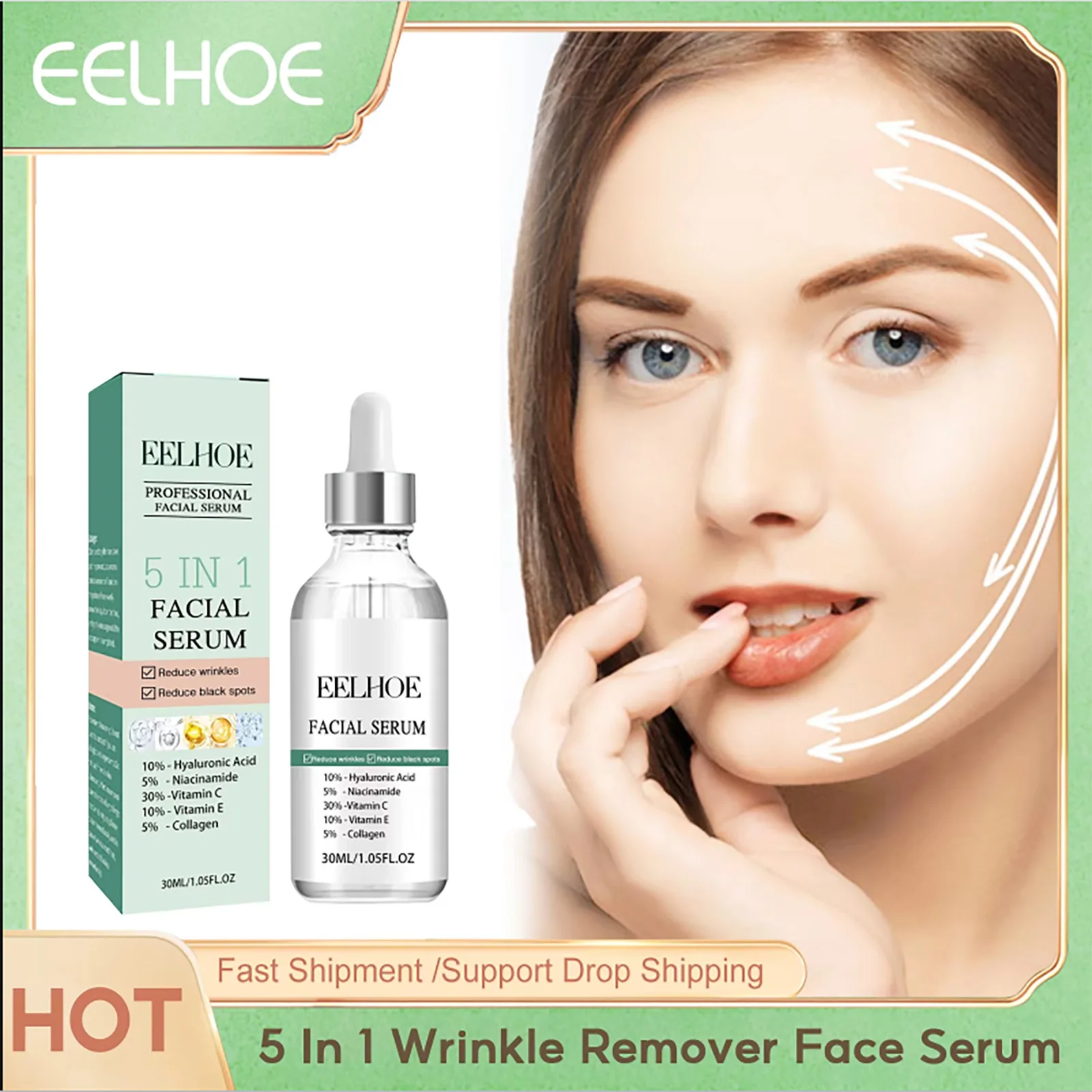 5 In 1 Wrinkle Remover Face Serum Lighten Fine Lines Anti Aging Lifting Sagging Skin Whiten Moisturize Hyaluronic Acid Essence