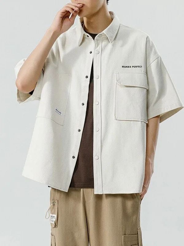Summer Men's Short Sleeve Workwear Shirt Sun Protection Hong Kong Style Jacket Casual Loose Fit Breathable Wear Resistant