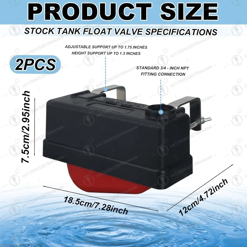 Universal Float Valve for Plastic Water Troughs, 2-Pack Automatic Water Level Controller for Livestock & Ponds