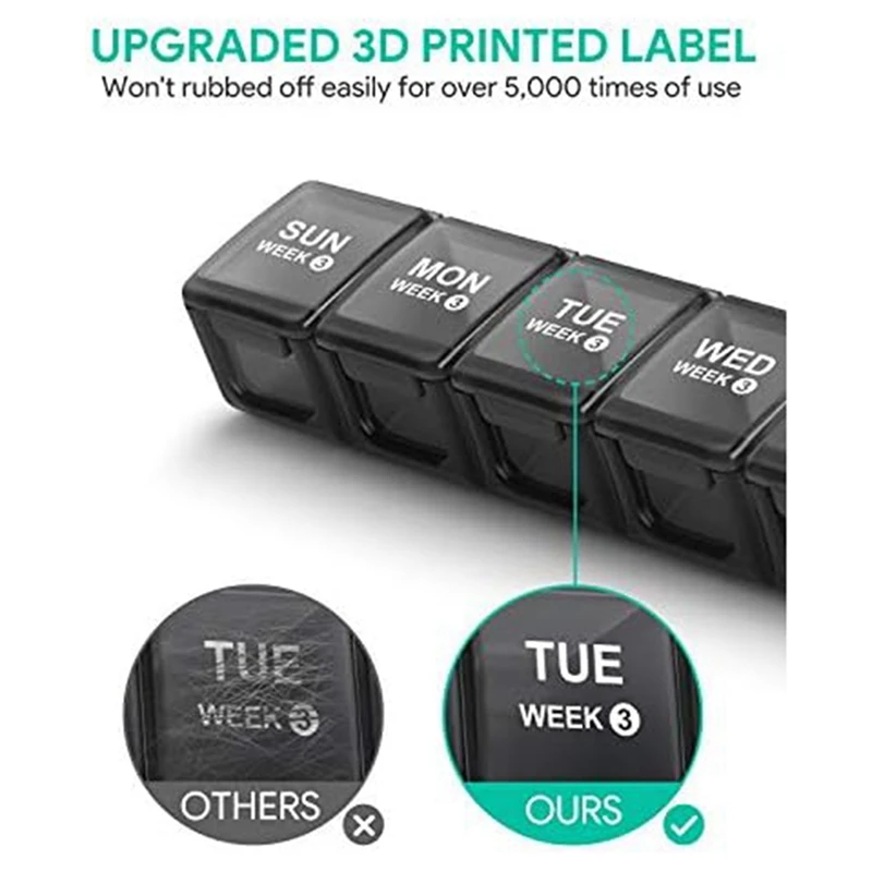 Monthly Pill Organizer 28 Day Pill Box Organizerd By Week, Large 4 Weeks 1 Month Pill Cases With Dust-Proof Container Black