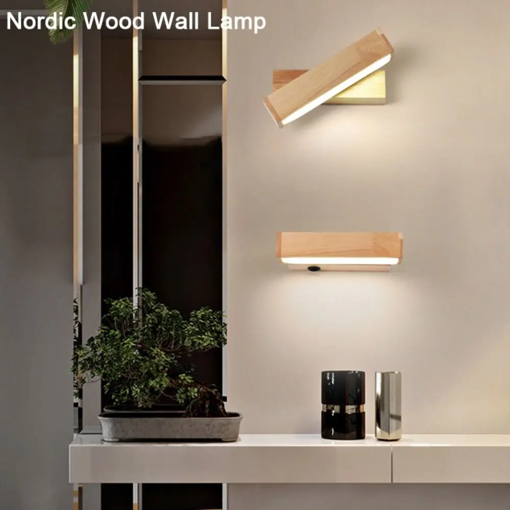 

High Quality Soft Light Bedroom Wall Lamp Button Switch Rotatable Wall Light Wooden Acrylic Led Luminaire Hotel Bedside