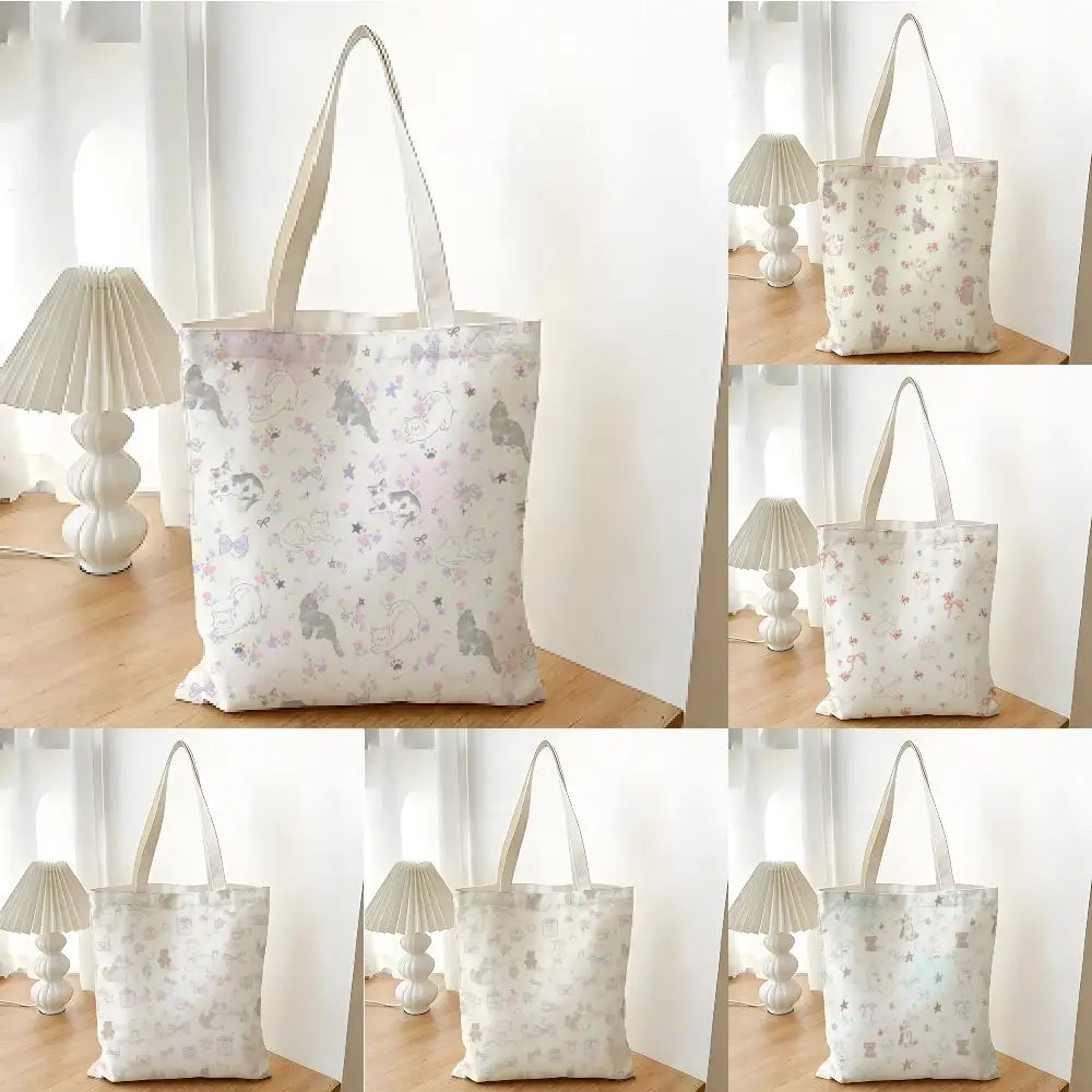 Storage Bags Shopping Bag Canvas Supermarket Shopping Bag Christmas Party Tote Bag Flowers And Animals Warmly Heart
