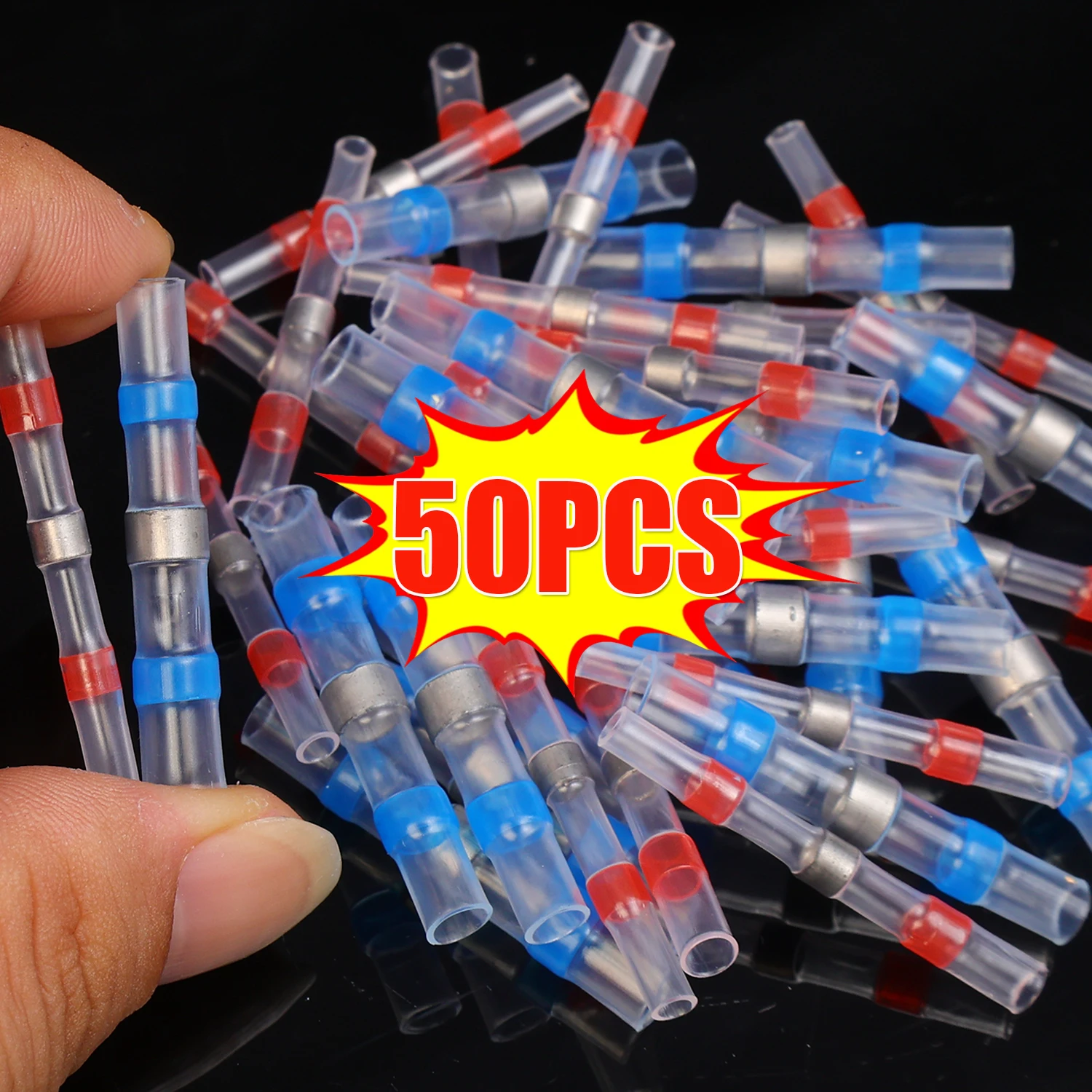 

Водонепроницаемый паяный уплотнитель, термоусадочные стыковые соединители, наконечники, электрический провод, автомобильная изолированная клемма, 10-50 шт.