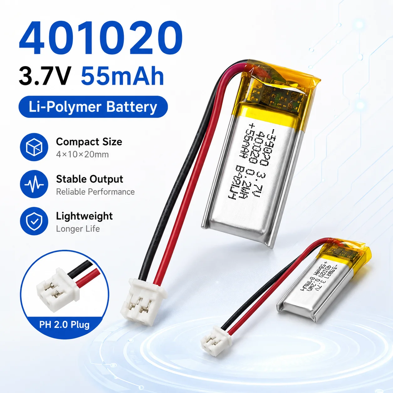 

401020 LiPo Battery 3.7V 55mAh Rechargeable for TWS Earbuds Headset Mini Speaker Toy Car GPS