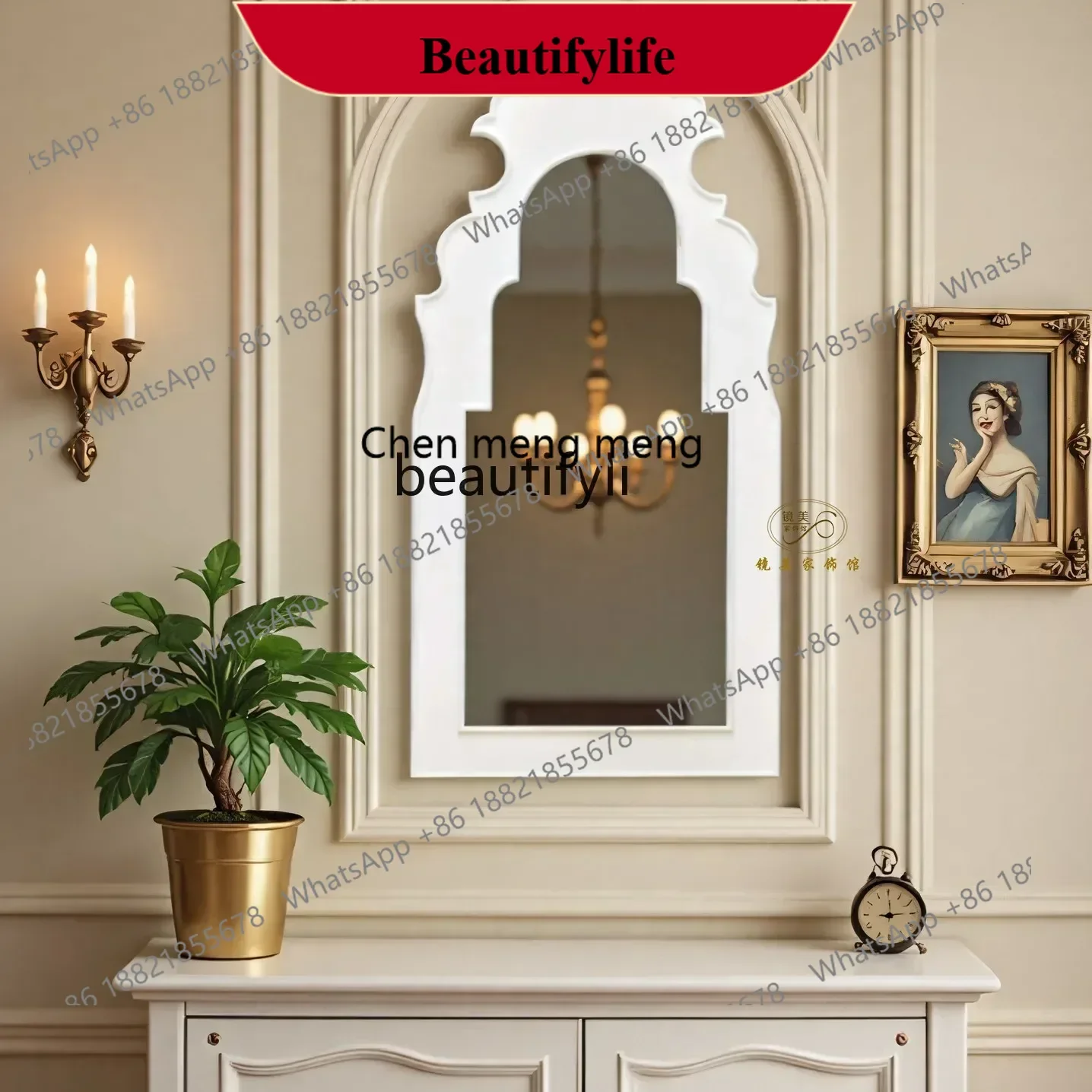 

D178 European washstand bathroom mirror wall-mounted French retro decorative mirror wall-mounted bathroom mirror