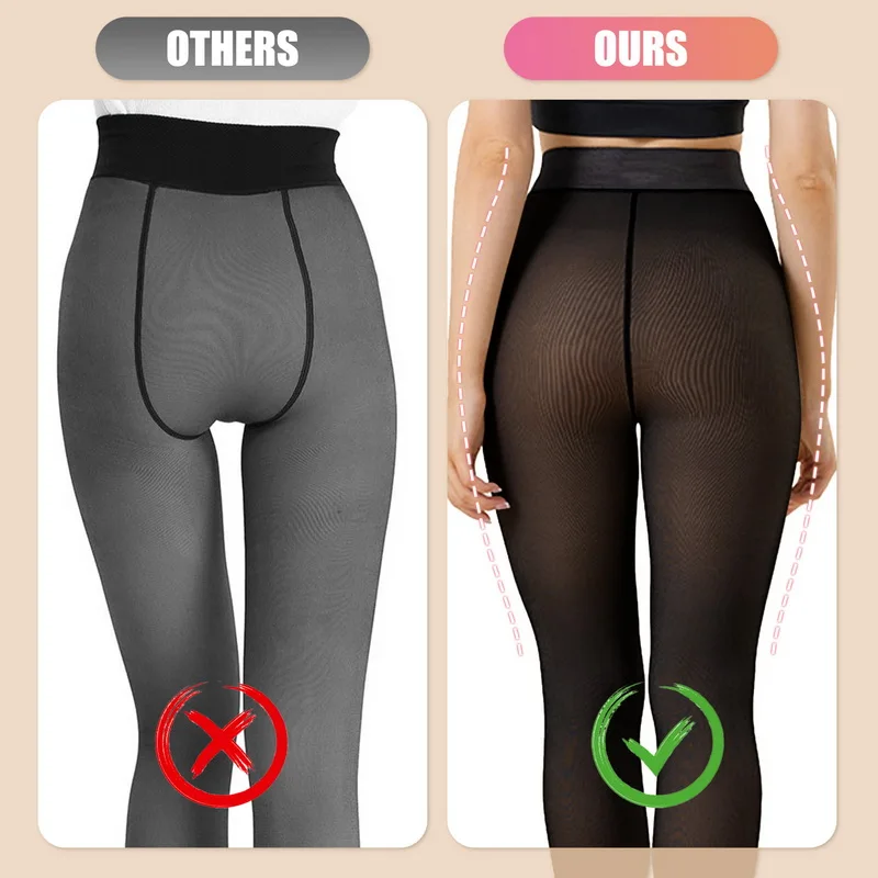 Nieuwe Winter Warm Zwart Bruin Leggings Sexy Thermische Panty Vrouwen Fleece Panty Dames Nep Doorschijnende Thermische Kousen