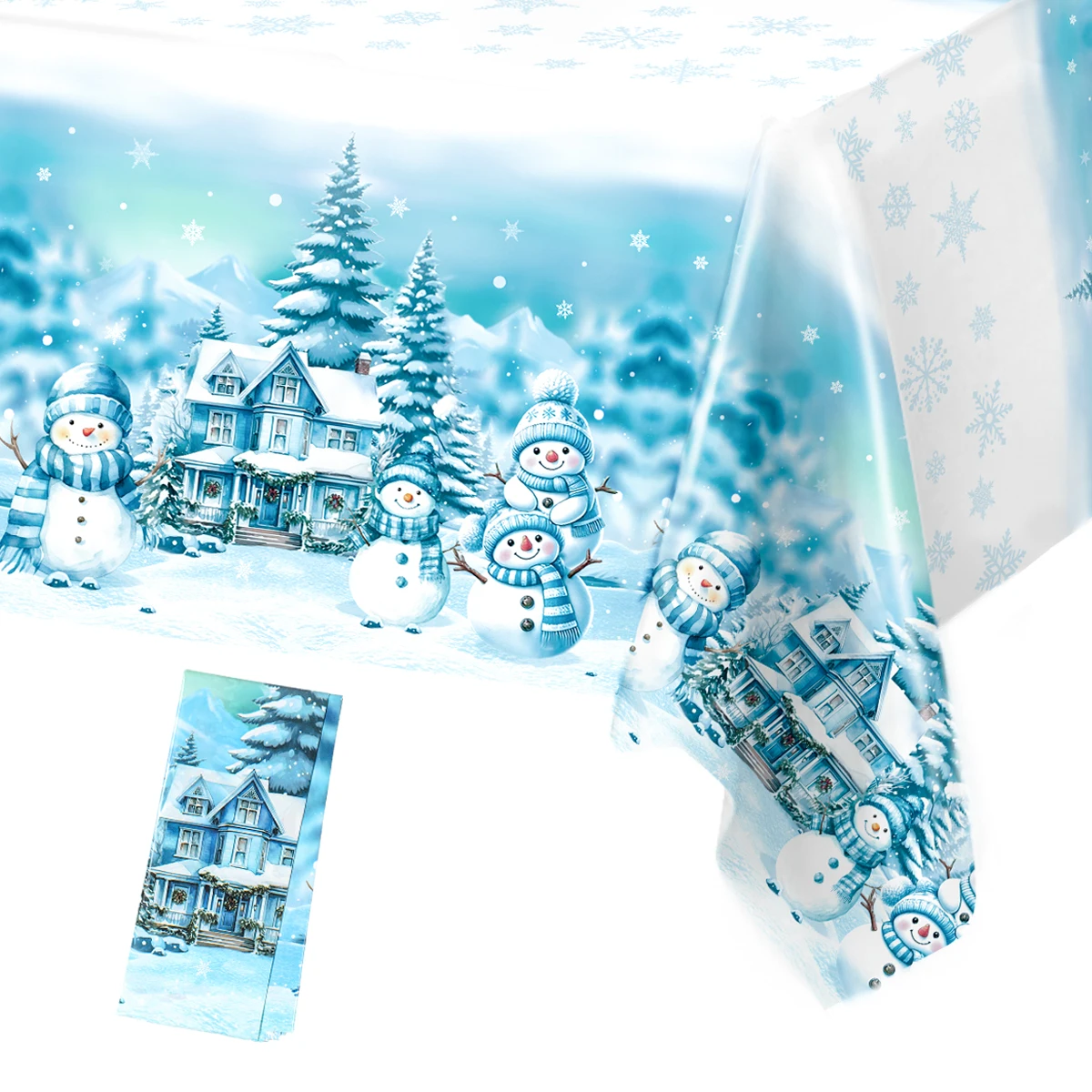 Christmas Blue Snowman Tablecloth Christmas Decoration for Home 2025 Table Cover Xmas Ornament Navidad Natal New Year Gift 2026