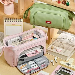 Cute Pencil Case Special Macaron Color Side Window Canvas Big Pencil Pouch Pen Box Storage Bag Student School Stationery