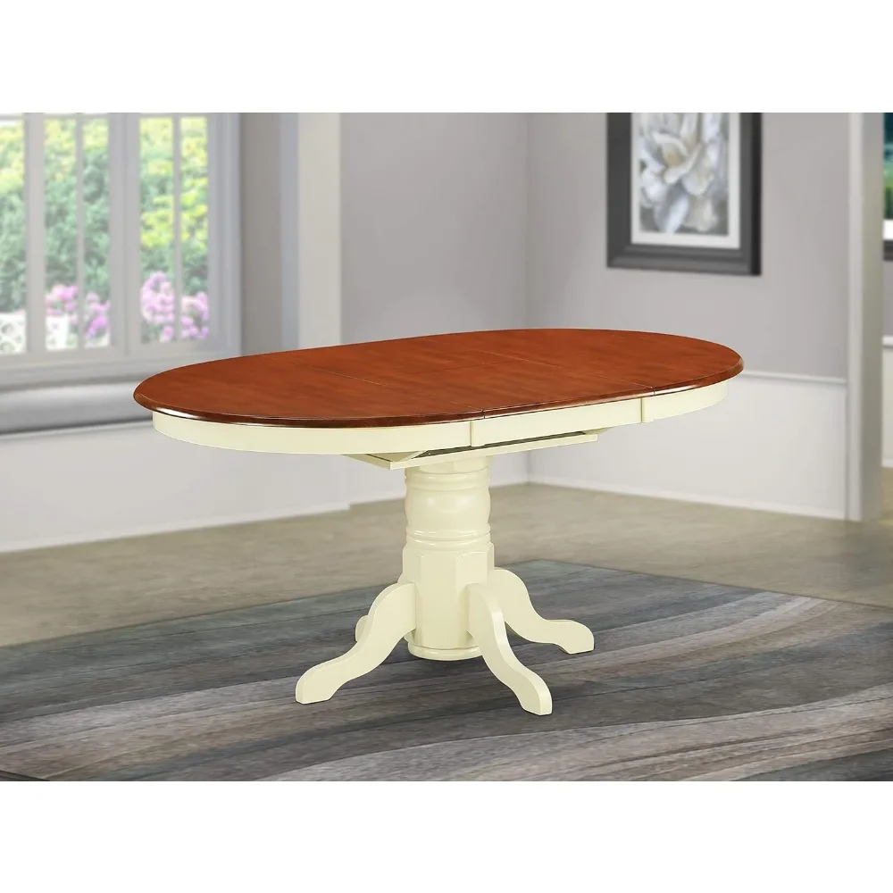 Dining Table - an Oval Wooden Table Top with Butterfly Leaf & Pedestal Base, 42x60 Inch, Buttermilk & Cherry