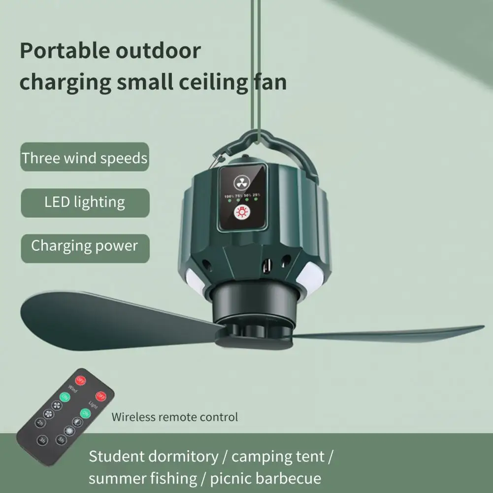 Camping Lantern Fan Power Bank Function 3 Gears Removal Blades USB Rechargeable Remote Control Camp Light Fan Outdoor Supplies