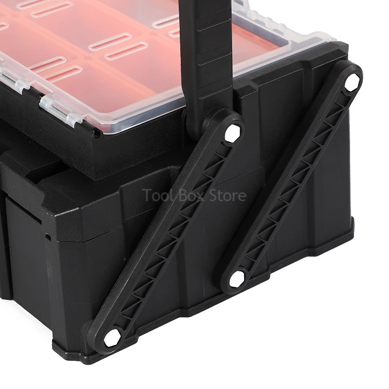 Potable Hardware Toolbox Parts Storage Box 2-Layer Folding Hard Case Box Empty Large Tool Box Screws Accessories Organizer