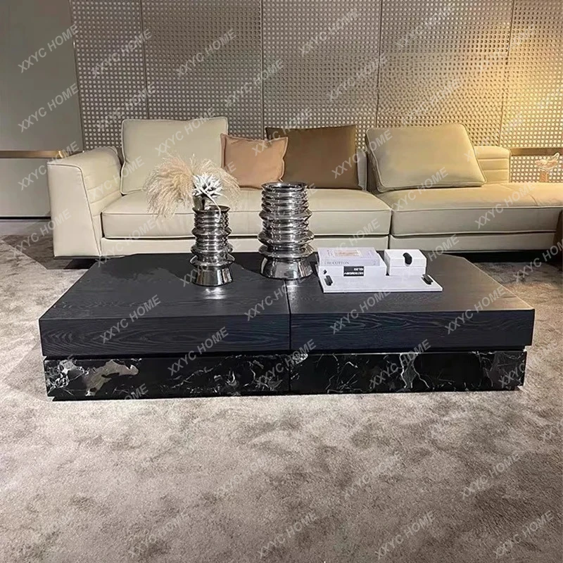 X=S Medieval natural black rose marble coffee table premium   minimalist rectangular coffee table modern living room HF