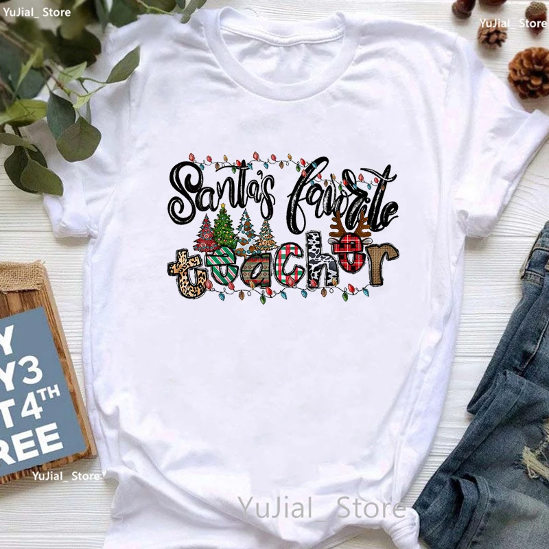 

Santas Teacher Graphic Print Tshirt Women Chritmas Tree Funny T Shirt Femme Summer Fashion Casual T-Shirt Female Streetwear