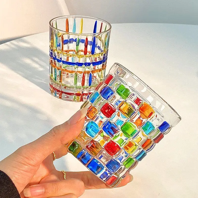 Rainbow Water Cup Hand -painted Design Glass Cup Heat-Resistant Coffee Juice Tea Wine Glasses Whiskey Cup Drinking Canecas