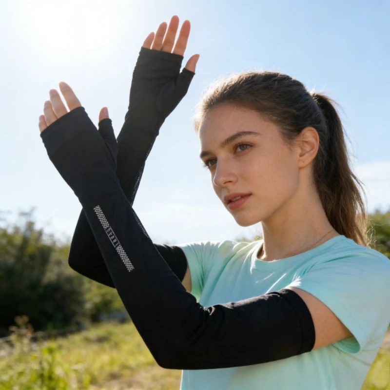 

Summer Sun Protection Sleeves for Women, UV Resistant Half Finger Long Ice Silk Hand Sleeves, Cycling Armrests, Mesh Gloves