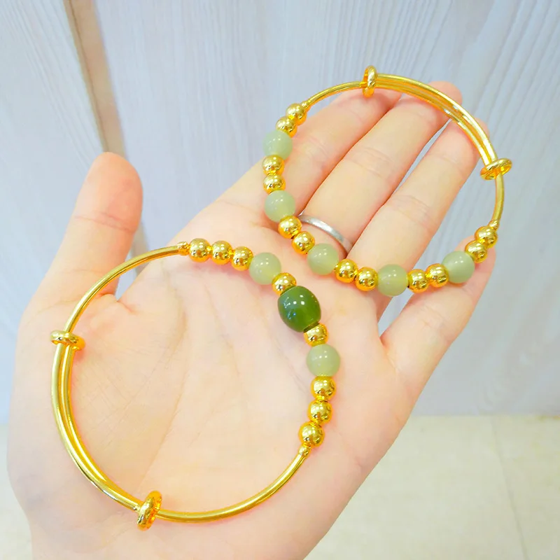 Boutique light luxury AU999 gold agate bracelet 24K real gold bracelet natural bracelet five beads push-pull adjustable bracelet