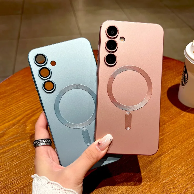 Frosted Lens Protective Magnetic Phone Case for Samsung Galaxy S26 S25 S23 S21 FE S24 S22 S20 Ultra Plus for Magsafe Soft Cover