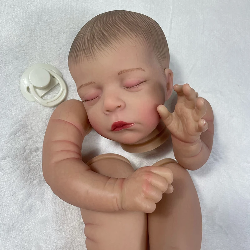 21inch Jude Sleeping Reborn Doll Kit Lifelike Multiple Layers Painting Doll Parts Visible Veins Hand Rooted Hair With Cloth Body