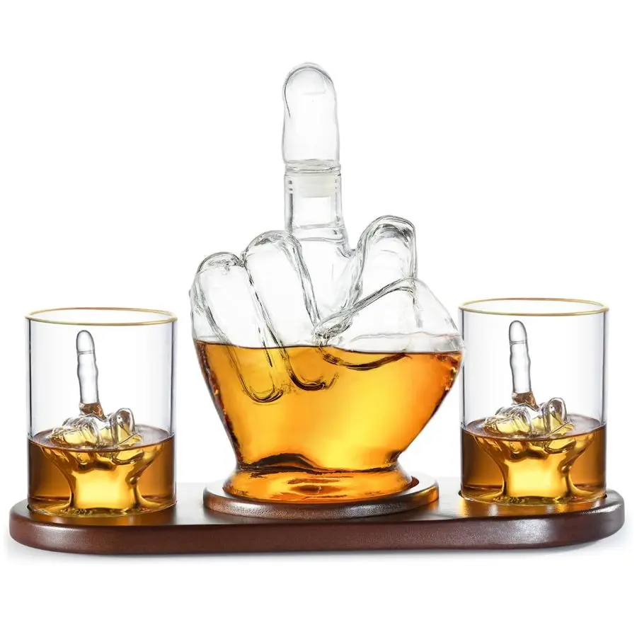 

Finger Whiskey Decanter Set Wine Container amp Middle Finger Glasses for Scotch, Tequila, Brandy, Rum, Bourbon amp Alcoholic Dri