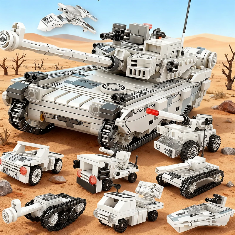 8 in 1 set di blocchi militari carro armato aereo nave da guerra modello di veicolo corazzato kit giocattoli fai da te per bambini regalo di festa