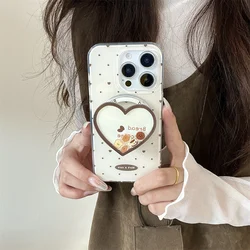 Korean Cute Heart Magnetic Phone Case For iPhone 16 Pro 14 13 15 Pro Max Cover with Magsafe Holder Shockproof Cases For 14Pro