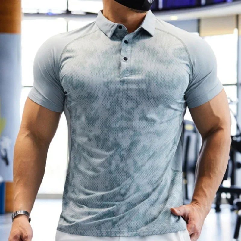 Polo de sport à compression à séchage rapide pour homme, t-shirt à manches courtes, haut de sport, fitness, golf