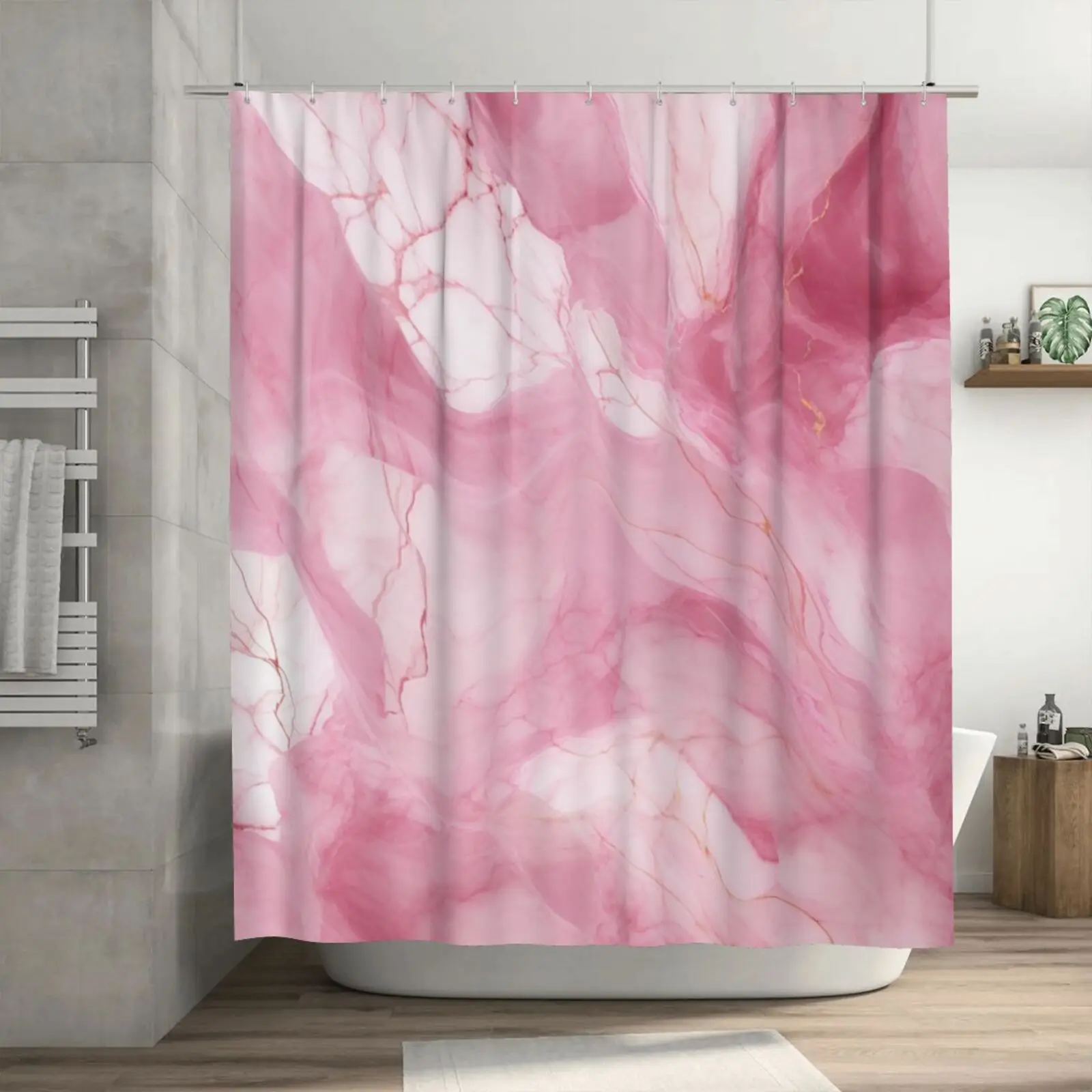 

Pink Bathroom Curtains Marble Texture Bathroom Shower Curtains Polyester Curtains Bathroom Accessories No Hooks 180X180CM