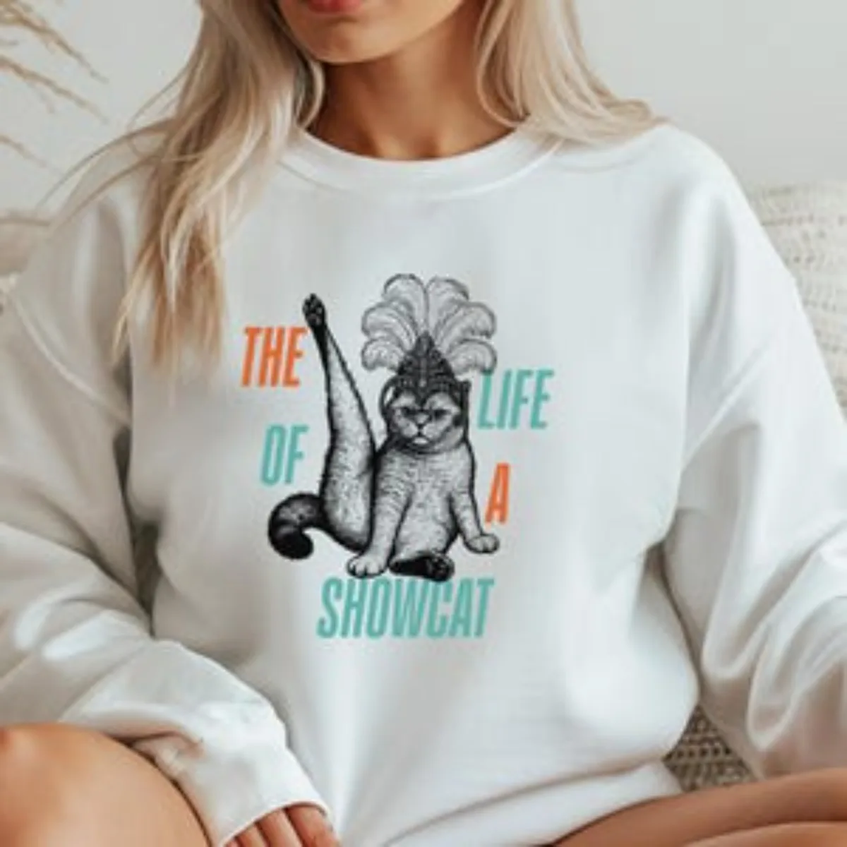 سويت شيرت نسائي كاجوال على الموضة، بلوفر بنمط مطبوع عليه عصر القط المضحك، مناسب لهدايا العطلات والارتداء اليومي #1