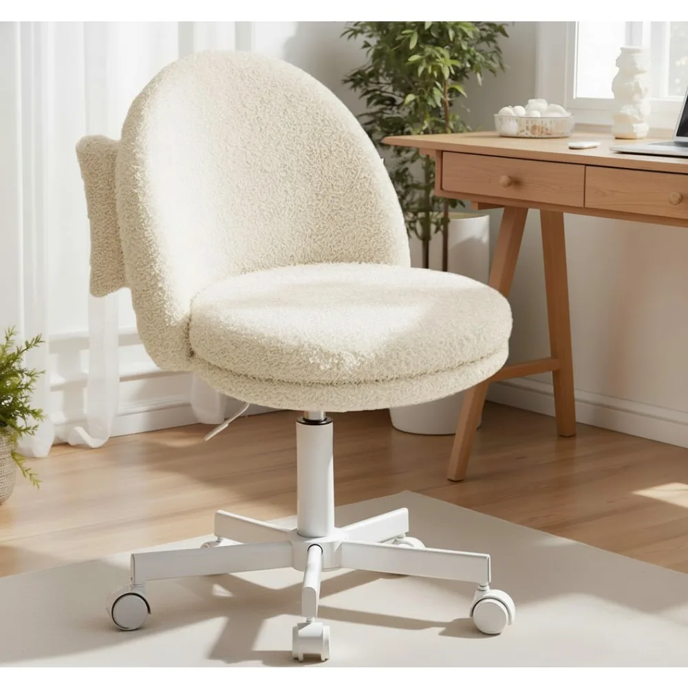 كرسي تيدي فيلفيت قابل للتعديل بارتفاع للفتيات، مقعد مكتب مكياج لطيف بدون ذراع مع مساحة تخزين #1