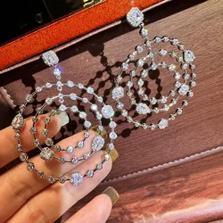 Women Light luxury zircon hoop set with diamonds S925 silver pin earrings with super shimmering diamond circles