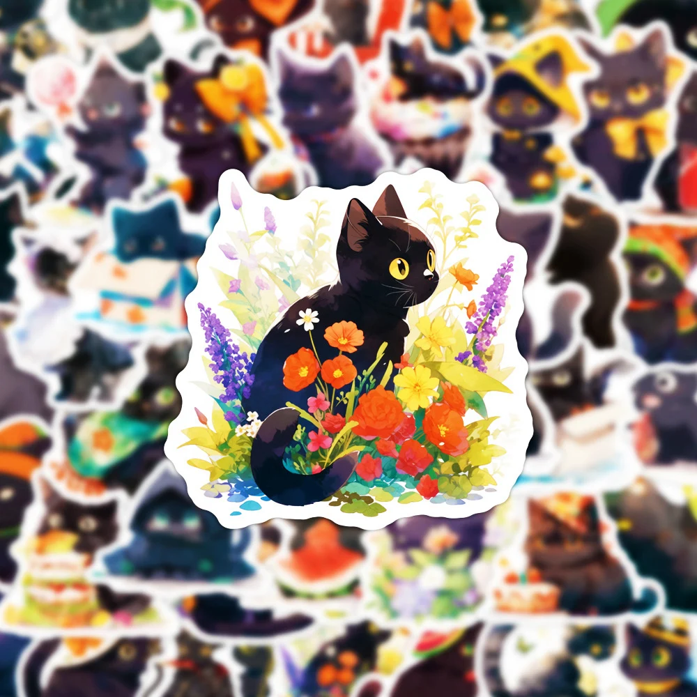 10/30/50pcs Cute Black Cat Cartoon Stickers Kawaii Animal Graffiti Decals DIY Notebook Diary Stationery Waterproof Funny Sticker