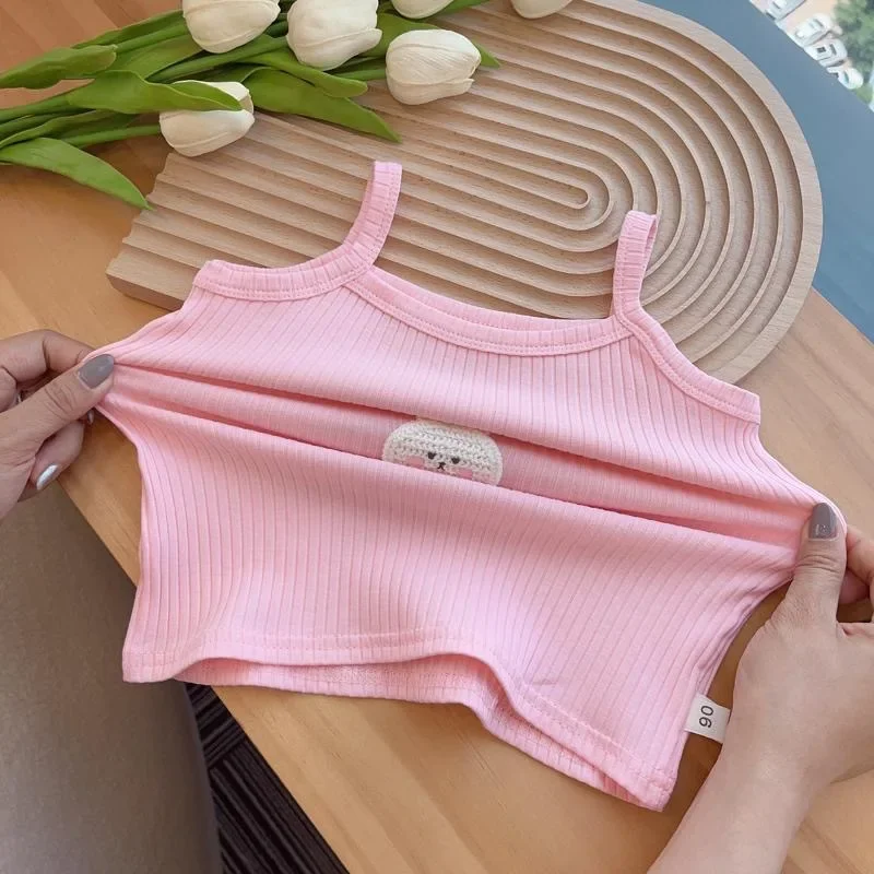 Baby Girls T-shirts for Kids Summer Sleeveless Knitted Tops Vest Outfits Girls Cute Halter Tops Tees Children Clothing 1-12 Year image 5