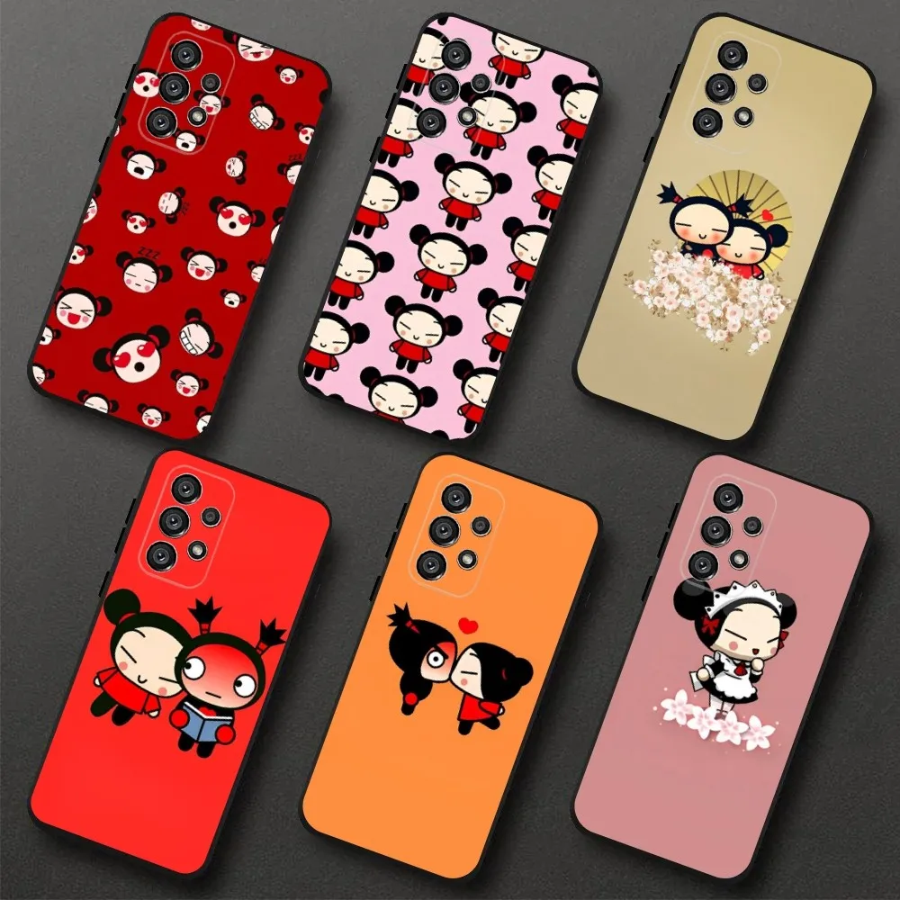 P-Pucca And Cute G-garu Phone Case For Samsung Galaxy A20,A21s,A22,A31,A32,A52,A53,A72,73,A80,A91 Soft Black Cover