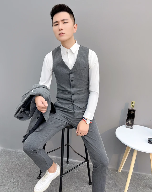 

Мужской свадебный костюм Slim Fit: жилет и брюки из смесового хлопка, модный, повседневный, на все сезоны, для молодежи, для свадебных торжеств и церемоний.