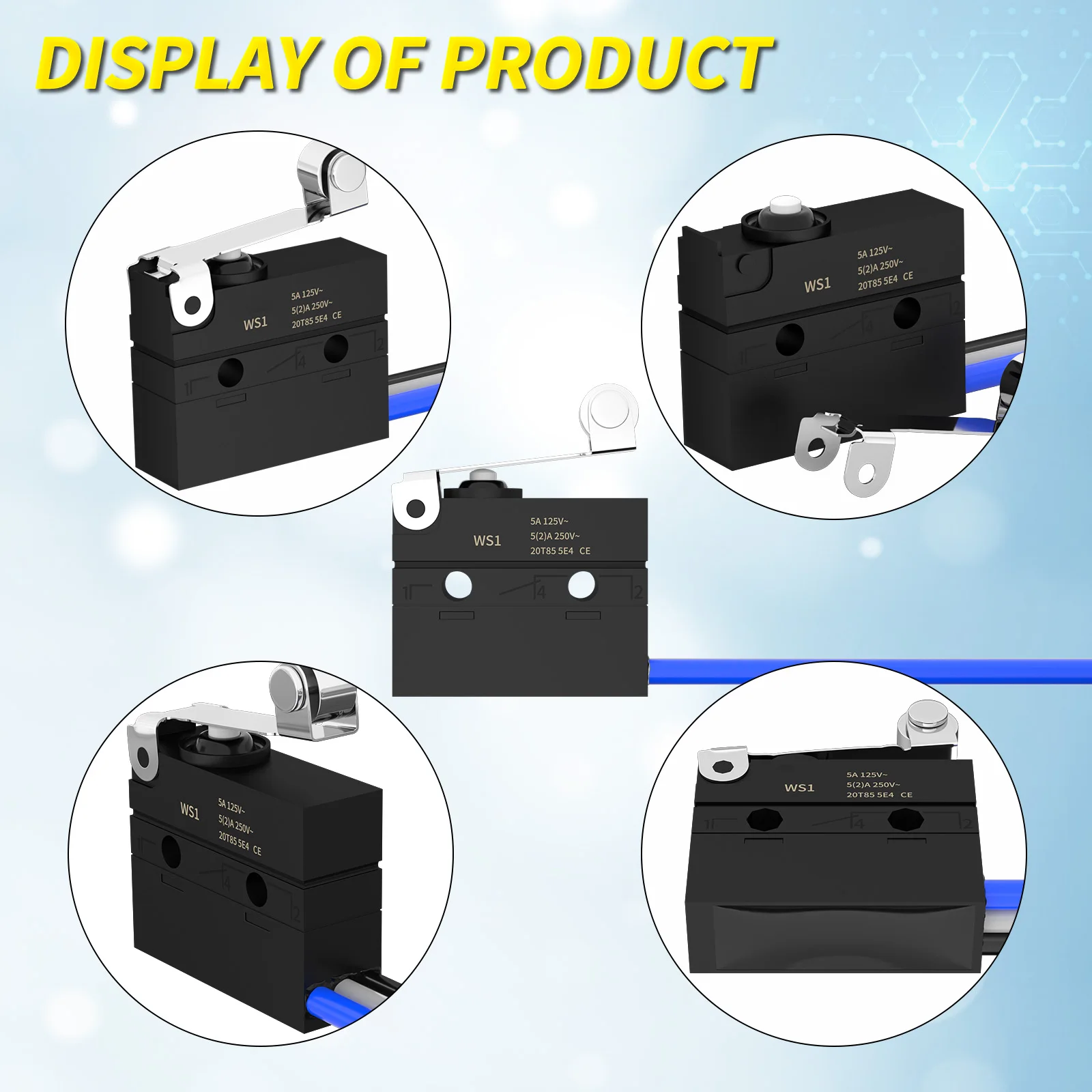 2PCS Micro Limit Switch with Roller Lever 6A 12V DC Waterproof Sealed Lever Microswitch SPDT 3 PIN 5A 250VAC with Pre-Wired